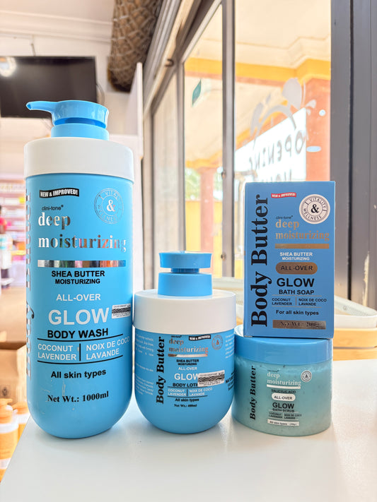 CLINITONE DEEP MOISTURIZING GLOW SET ( LOTION ,BATH SOAP ,BODY WASH ,BODY SCRUB)