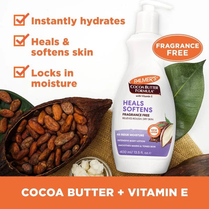 Palmers cocoa butter formula heals and softens fragrance free body lotion 400mls